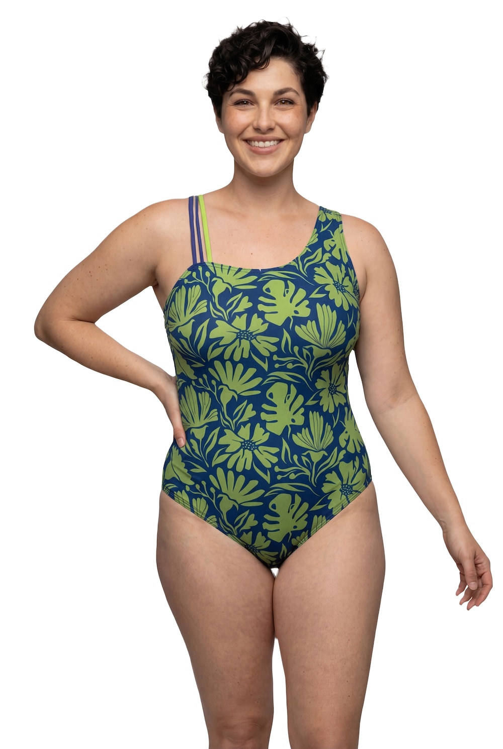 Stora storlekar Baddräkt, Dam, blå, storlek: 60, Polyester/Elastan, Ulla Popken