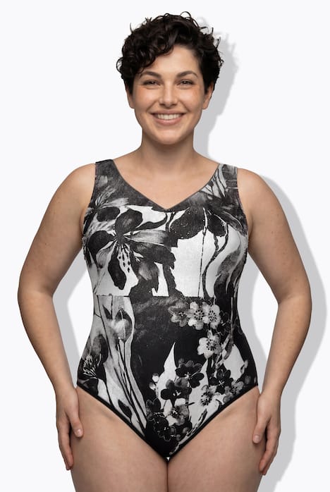 Maillot de bain sans bonnets souples, liseré scintillant et décolleté en V