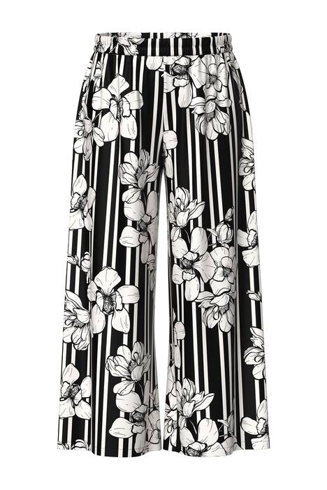 Kalhoty palazzo, květinové pruhy, široké nohavice, elastický pas