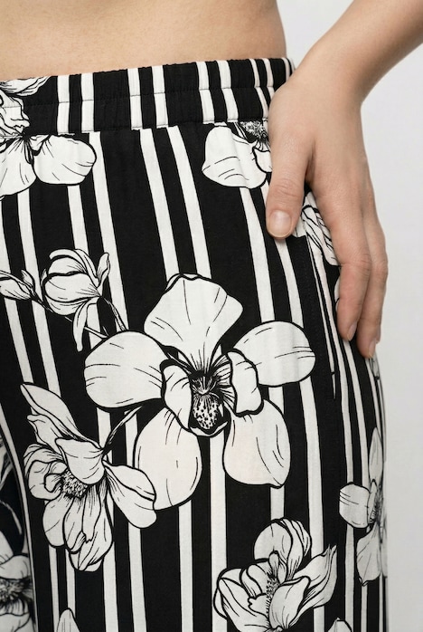 Palazzohose, Blumenstreifen, weites Bein, Elastikbund