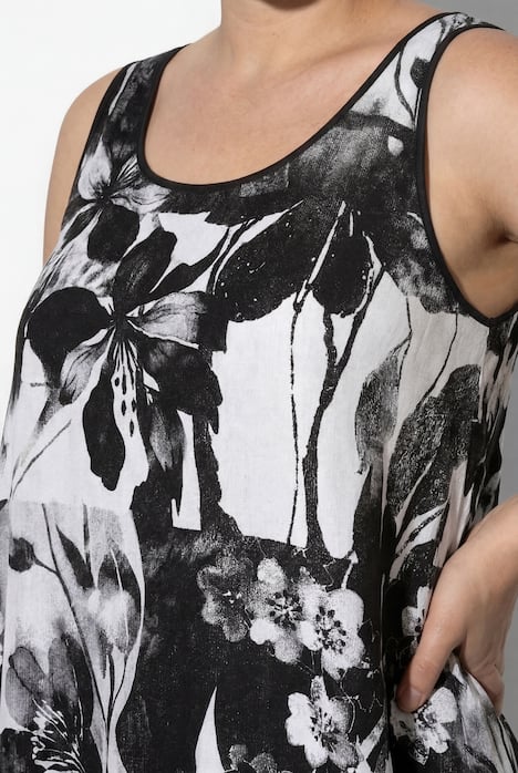 Midikleid, Blüten, A-Linie, Rundhals, ärmellos