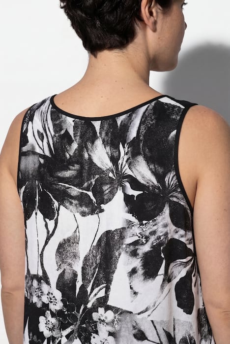 Midikleid, Blüten, A-Linie, Rundhals, ärmellos