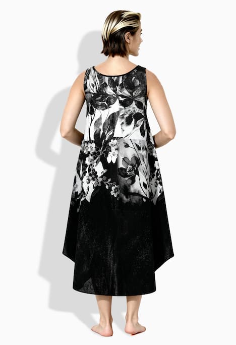 Midi-jurk, bloemen, A-lijn, ronde hals, mouwloos