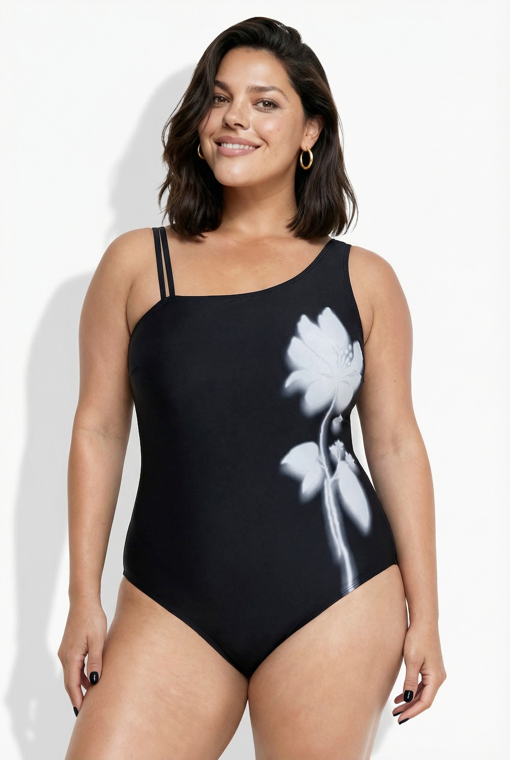 Badedragt, blomster, softcups, rund hals, genanvendt