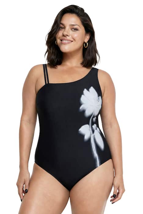 plavky, květiny, měkké košíčky, kulatý výstřih, recyklovaný materiál