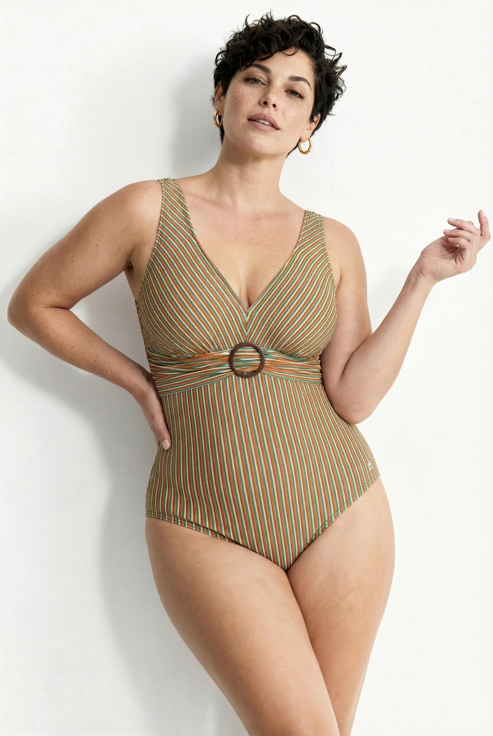 Badpak, streepstructuur, zachte cups, sierring