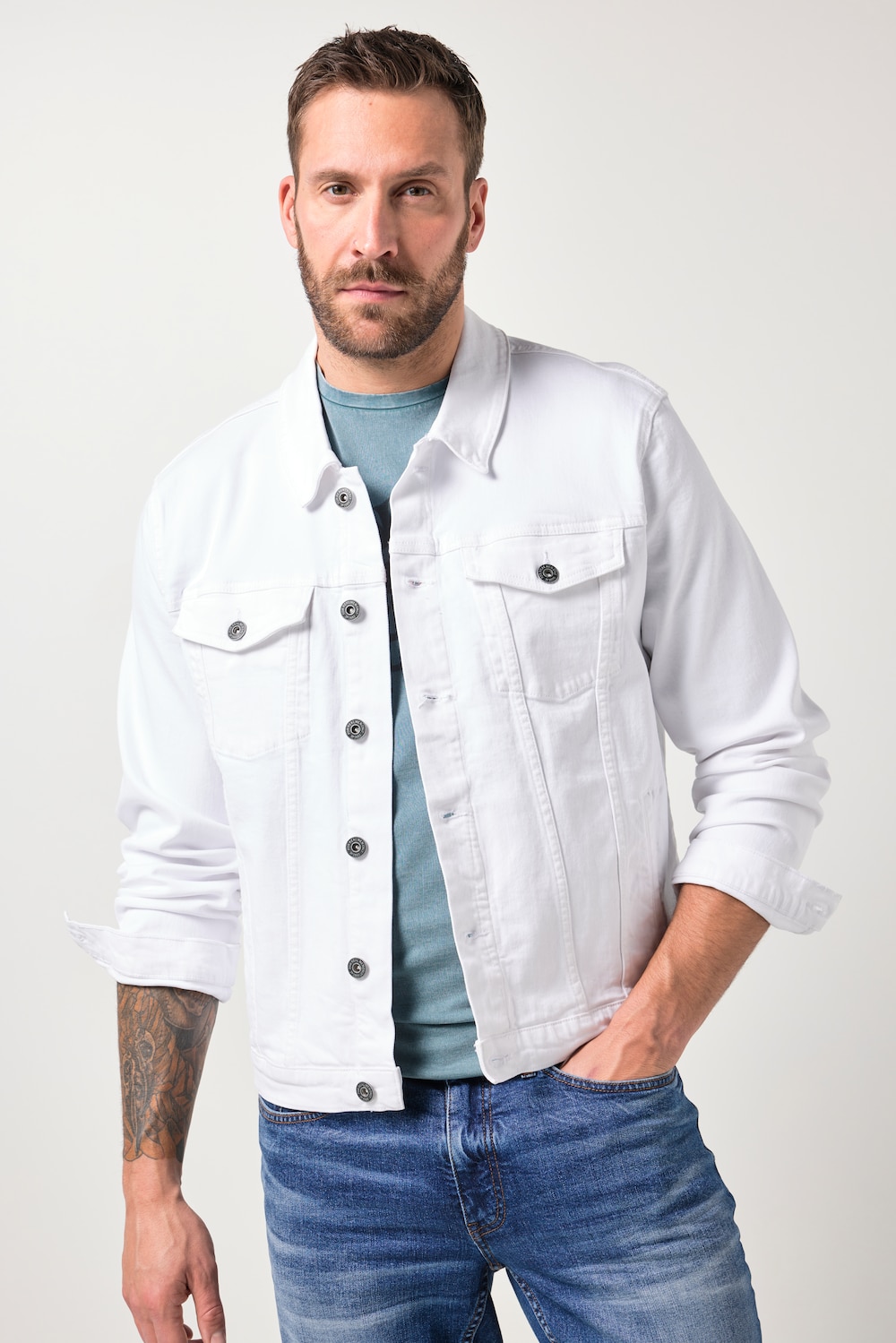 Stora storlekar Jeansjacka, Her, vit, storlek: 6XL, Bomull, JP1880