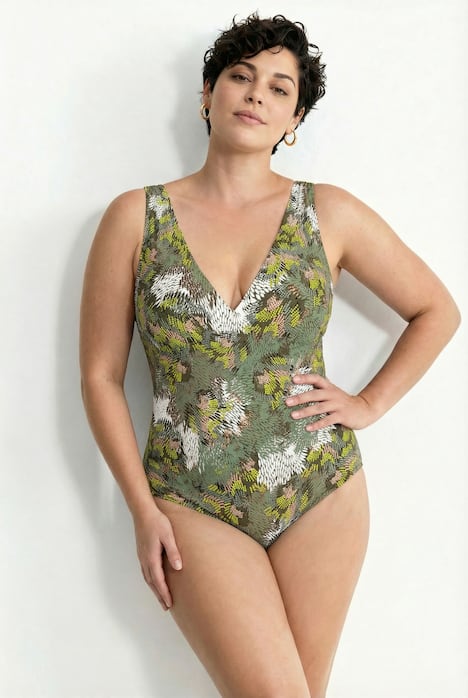 Maillot de bain à bonnets souples, motif jungle, matière recyclée