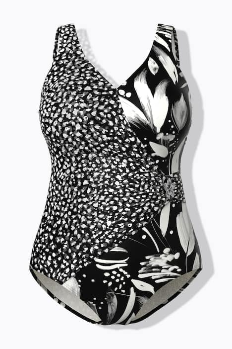 Maillot de bain effet cache-cœur, bonnets souples, anneau fantaisie