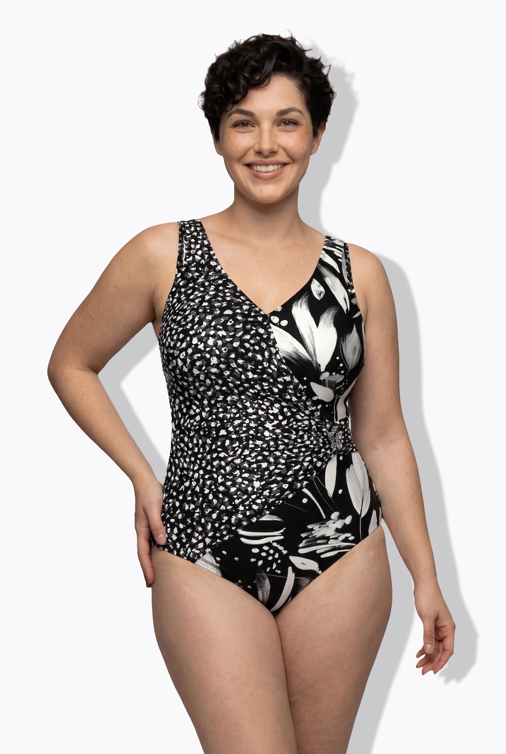 Badeanzug, Wickeleffekt, Softcups, Zierring