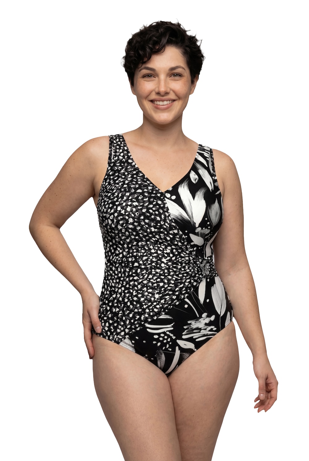 Stora storlekar Baddräkt, Dam, svart, storlek: 46/48, Polyester/Syntetfibrer/Elastan, Ulla Popken