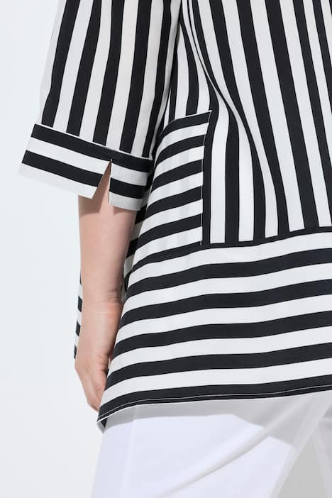 Lyocell-Bluse, Streifen, Zipfelsaum, V-Ausschnitt, 3/4-Arm