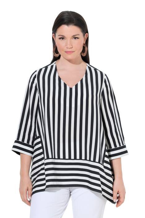 Lyocellová halenka, pruhy, cípatý lem, V výstřih, 3/4 rukáv