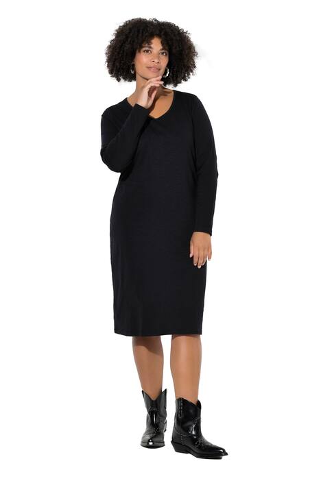 Žerzejové šaty, přiléhavý A střih, dlouhé rukávy