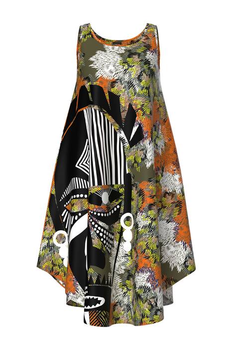 Midi šaty, maska, A střih, kulatý výstřih, bez rukávů