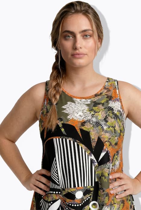 Midikleid, Maske, A-Linie, Rundhals, ärmellos