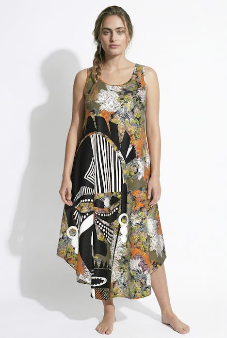 Midikleid, Maske, A-Linie, Rundhals, ärmellos