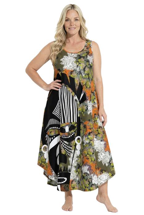 Midi šaty, maska, A střih, kulatý výstřih, bez rukávů