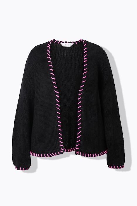 Strickjacke, Straight Fit, Zierkanten, Ballonärmel