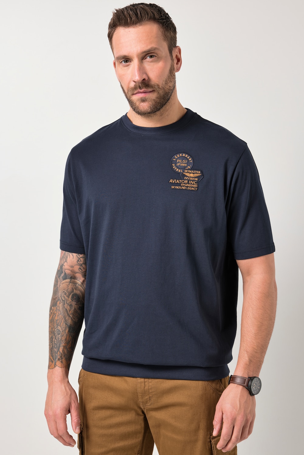 JP1880 T-Shirt, Halbarm, Bauchfit, Badges, bis 8 XL