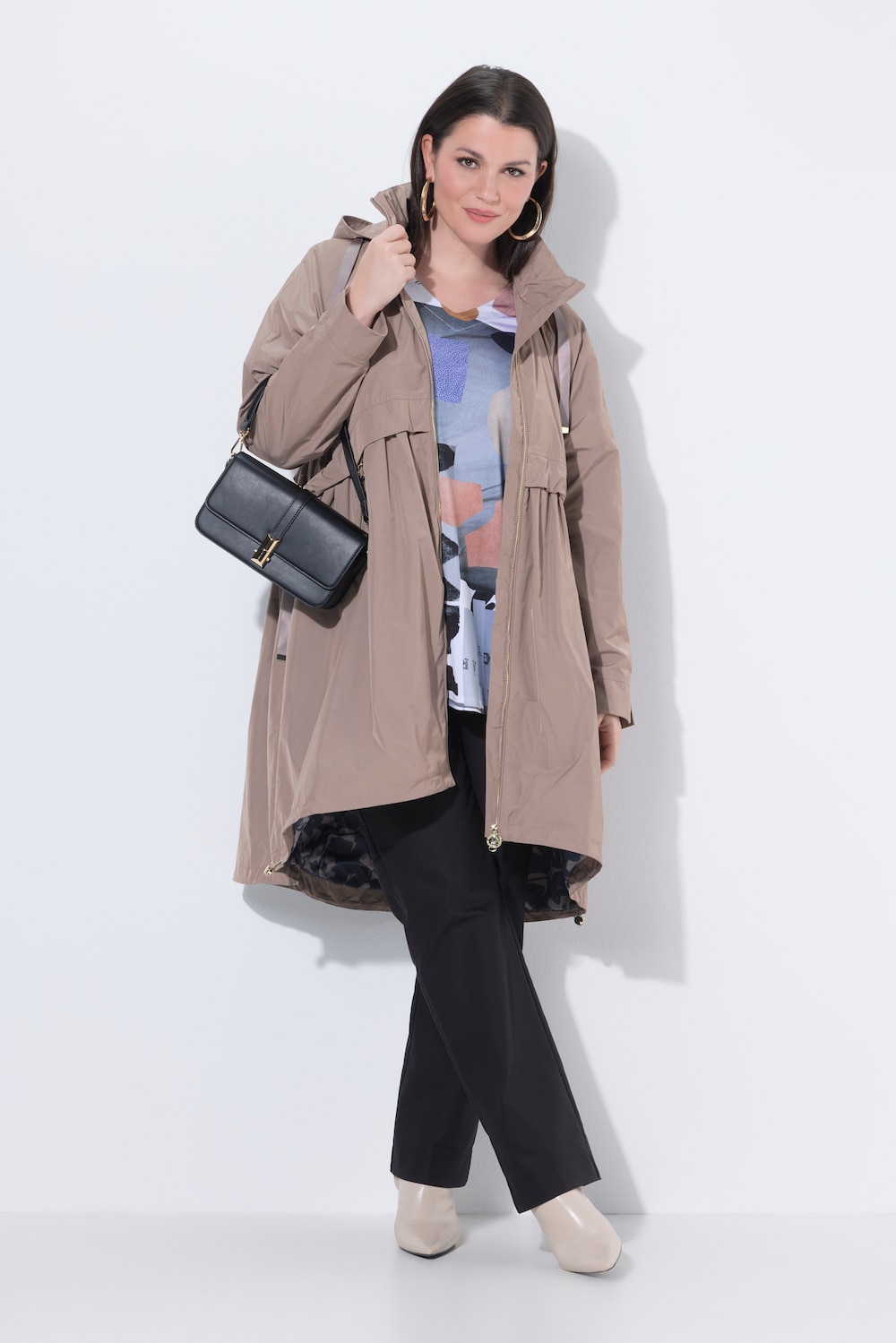 Funktionsmantel, wasserabweisend, Stehkragen, Kapuze