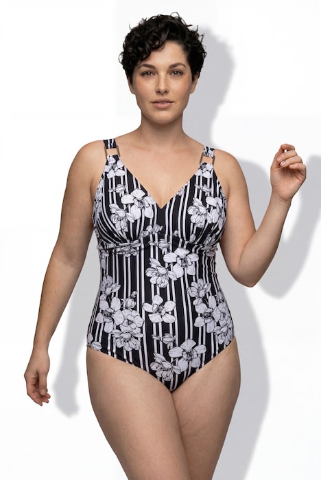 Badeanzug, Blütenstreifen, Softcups, recycelt