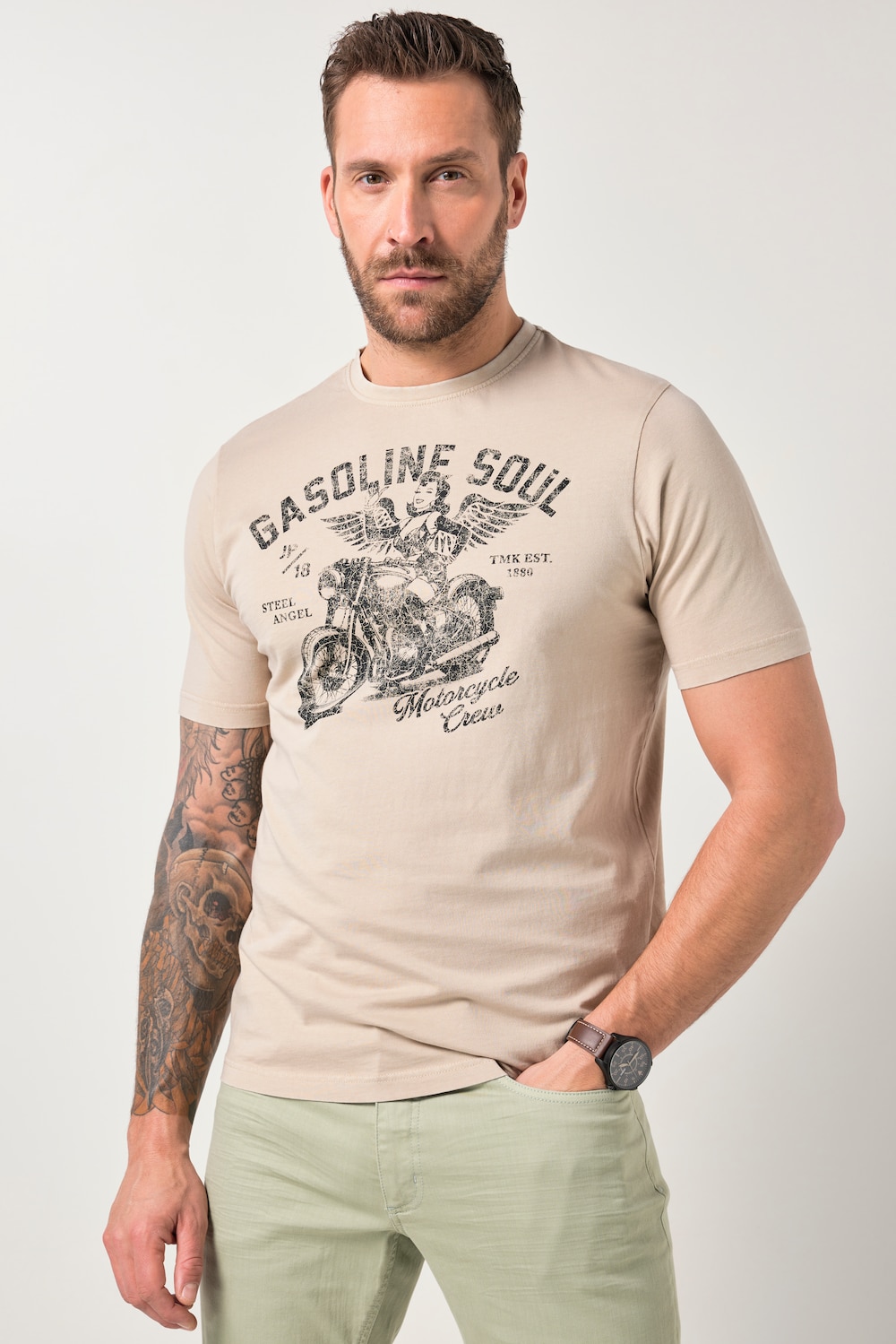 JP1880 T-Shirt, Halbarm, Brustprint, Vintage Look, bis 8 XL