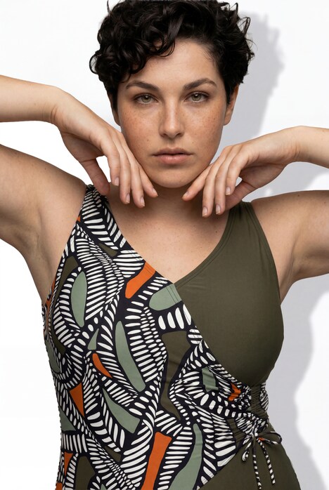 Badeanzug, Wickeleffekt, Softcups, Zierbänder