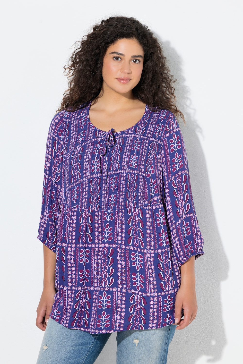 Große Größen Smokbluse, Damen, blau, Größe: 66/68, Viskose, Ulla Popken