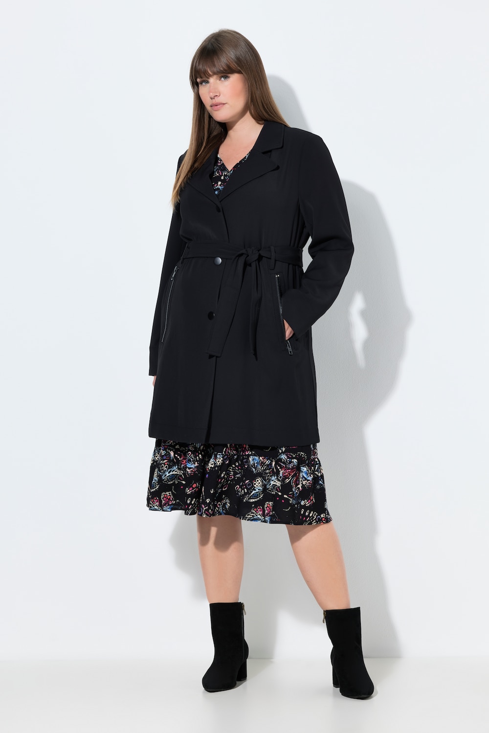 Thumbnail - Große Größen Trenchcoat, Damen, schwarz, Größe: 58/60, Polyester, Ulla Popken