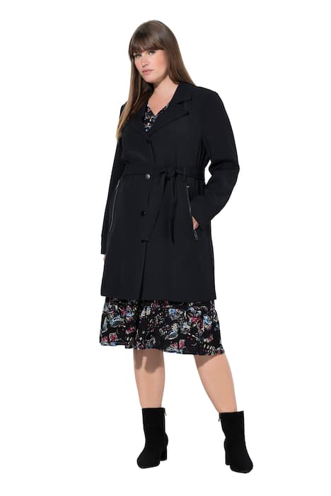 Trenčkot, A střih, klopový límec, vázací pásek