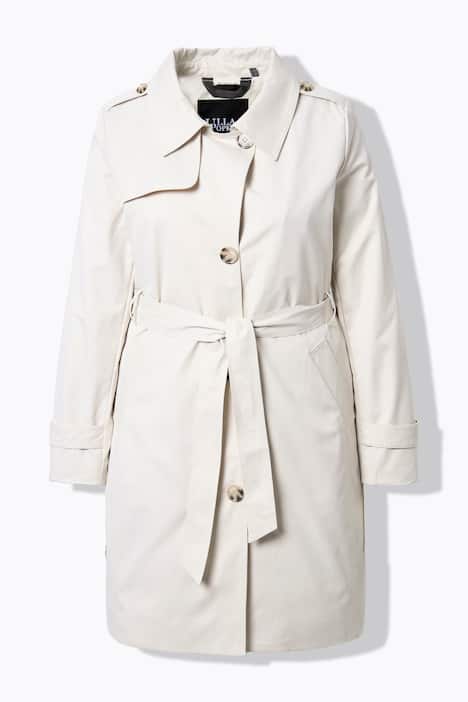 Trench-coat en tissu micropeach, ceinture à nouer, coupe évasée