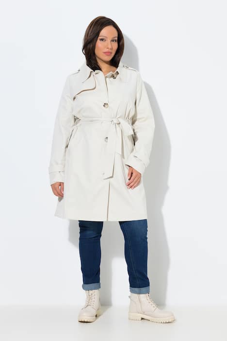 Trench-coat en tissu micropeach, ceinture à nouer, coupe évasée