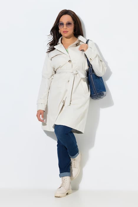 Trench-coat en tissu micropeach, ceinture à nouer, coupe évasée