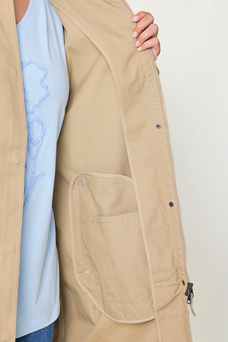 Parka en coton à capuche, plus longue à l'arrière, coupe évasée