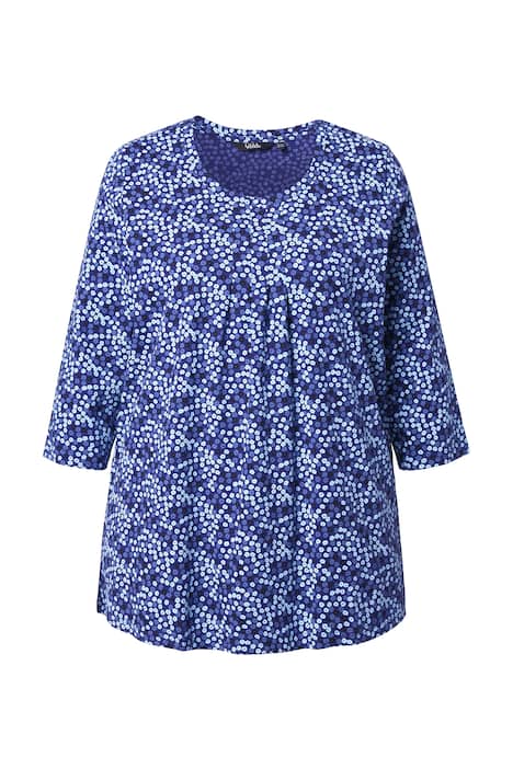 Tričko, květinový vzor, A-linie, ozdobné záhyby, kulatý výstřih, 3/4 rukávy