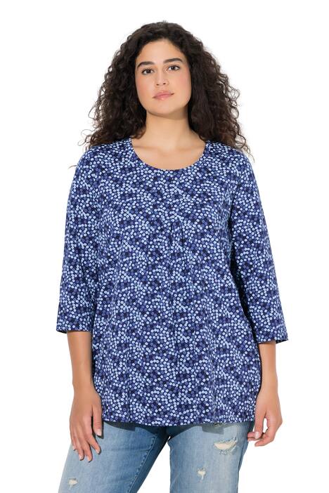 Tričko, květinový vzor, A-linie, ozdobné záhyby, kulatý výstřih, 3/4 rukávy