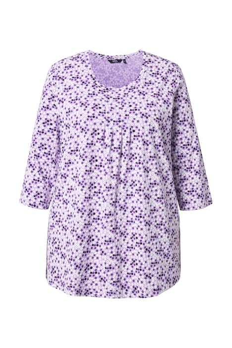 Tričko, květinový vzor, A-linie, ozdobné záhyby, kulatý výstřih, 3/4 rukávy