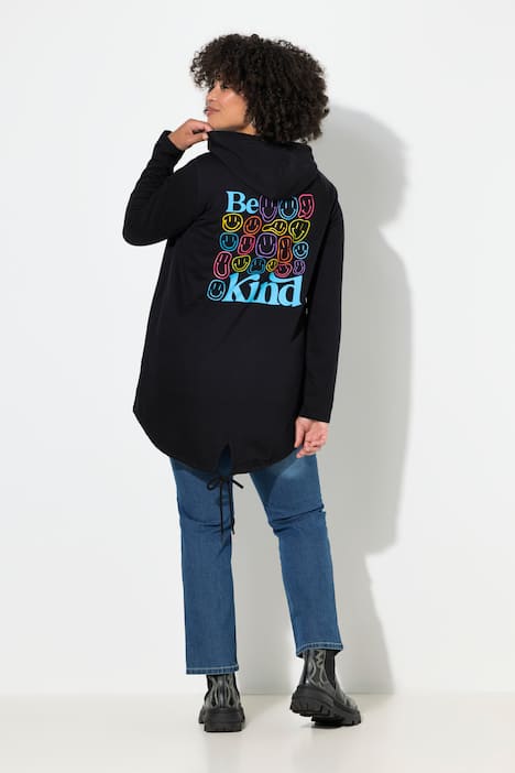 Sweatjacke, A-Linie, Smileys auf dem Rücken, Kapuze