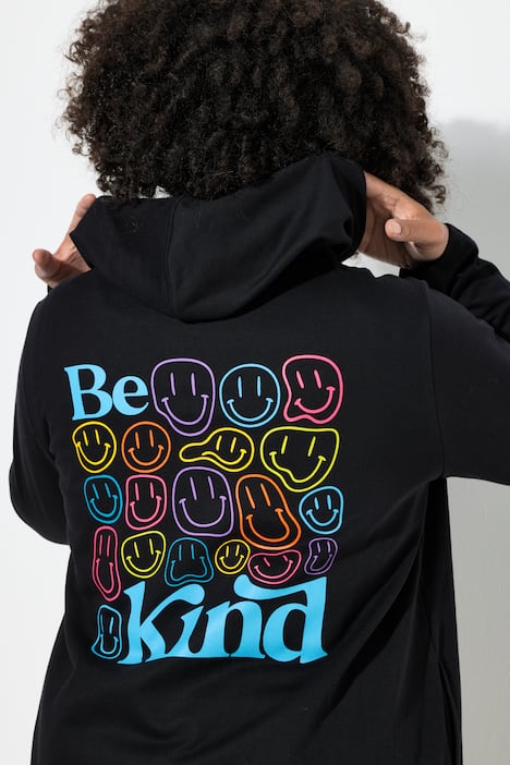 Sweatjacke, A-Linie, Smileys auf dem Rücken, Kapuze