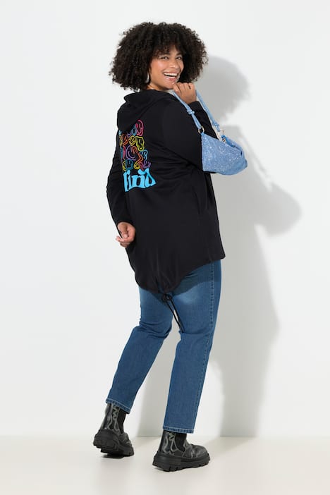 Sweatjacke, A-Linie, Smileys auf dem Rücken, Kapuze