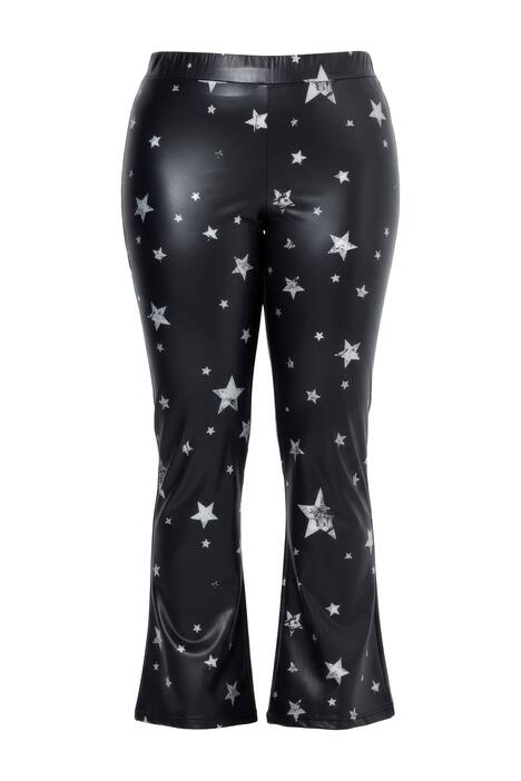 Legíny s rozšířenými nohavicemi, kožený vzhled s hvězdami