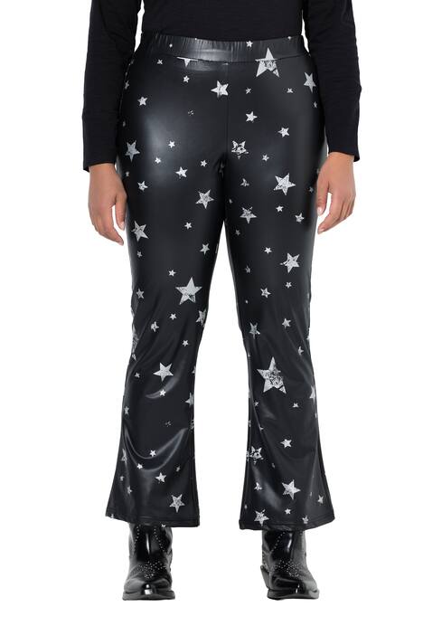 Legíny s rozšířenými nohavicemi, kožený vzhled s hvězdami