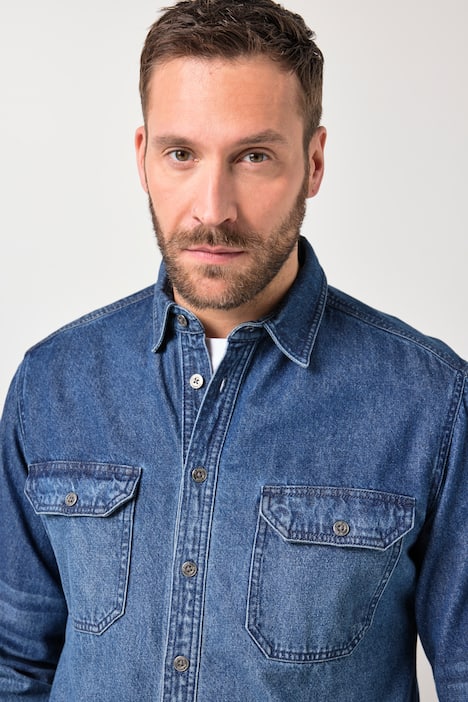 JP1880 denim overhemd, lange mouwen, kentkraag, Modern Fit, tot 8XL