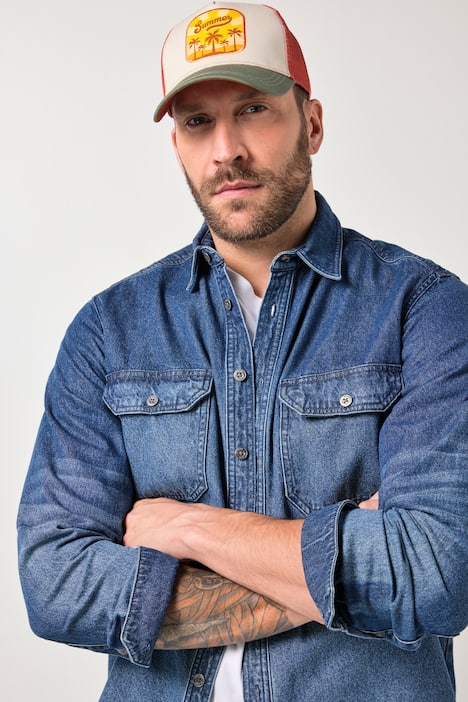 JP1880 denim overhemd, lange mouwen, kentkraag, Modern Fit, tot 8XL