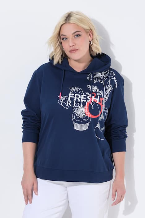 Felpa con cappuccio con scritta, cappuccio e maniche lunghe