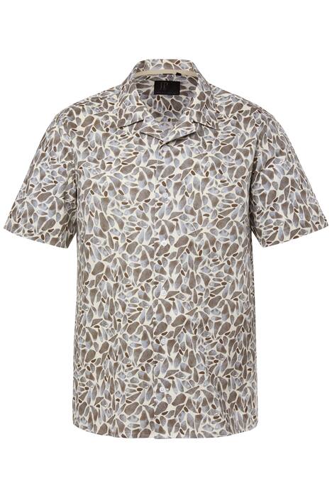 Košile JP1880, lněná směs, krátké rukávy, Cuba střih, květovaný potisk, Cuba límeček, do 8XL