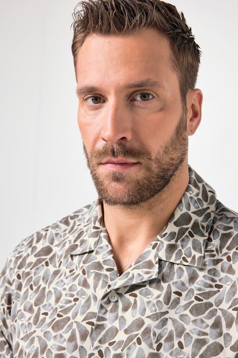 JP1880 linnenmix overhemd, korte mouwen, Cubaanse kraag, bloemenprint, Cuba-fit, tot 8XL