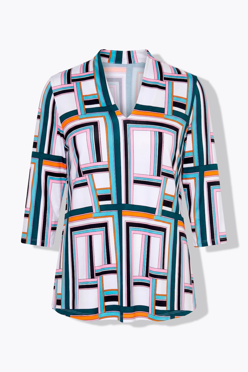 Slinky-Shirt, grafisches Design, Kelchkragen, 3/4-Arm