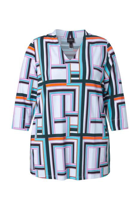 splývavá košile, grafický vzor, kalichový límec, 3/4 rukáv